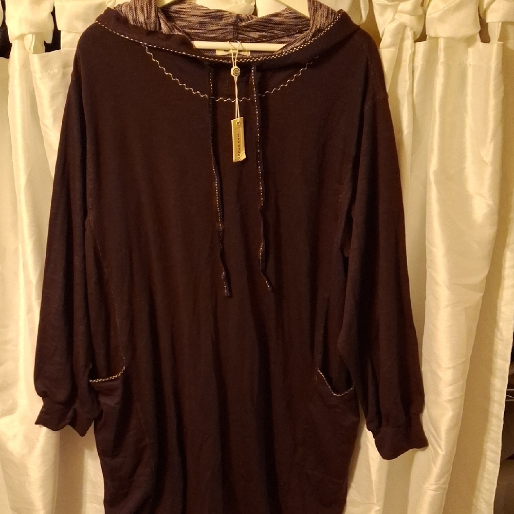 Max Srudio Everyday Hooded Tunic Sweater - Black. Sz Lg NWT